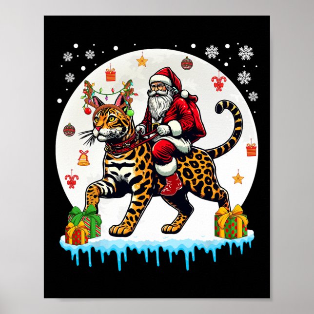 Affiche Père Noël Riding Reindeer Bengale Chat Noël Propri (Devant)