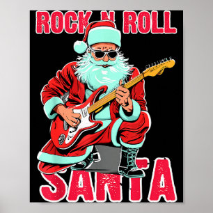 Affiche Père Noël Rock N Roll jouant de la guitare de Noël