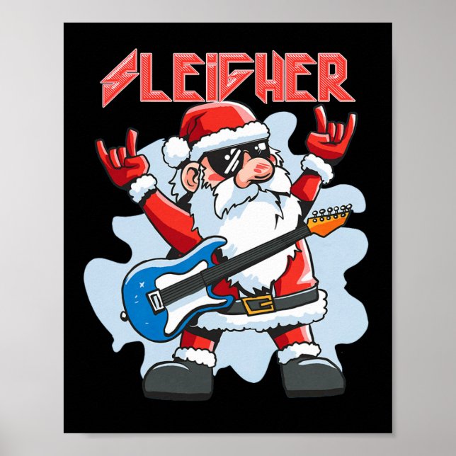 Affiche Père Noël Rockeur de Noël Hommes Femmes (Devant)