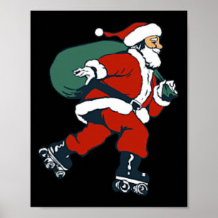 Affiche Père Noël Roller Patinage amusant Patinage de Noël