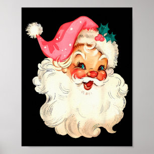 Affiche Père Noël Rose Visage Noël Ancien Xmas Vintage