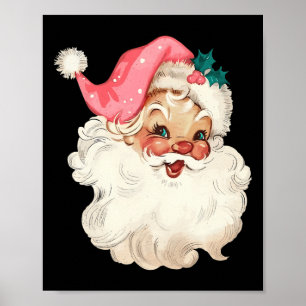 Affiche Père Noël rose Visage Vieux Noël Vintage P