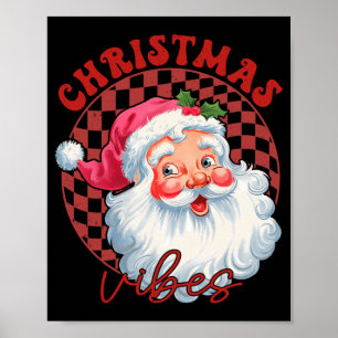 Affiche Père Noël rouge ambiance de Noël vintage Père Noël