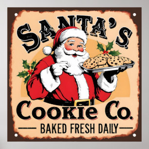 Affiche "Père Noël’s Cookie Co." SIGNE VINTAGE