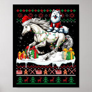 Affiche Père Noël Samoyed équitation Cheval de Noël Sweate