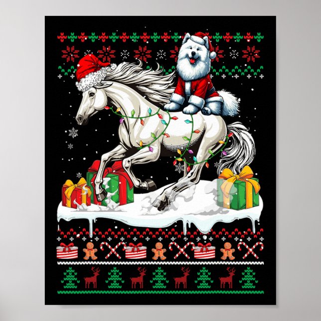 Affiche Père Noël Samoyed équitation Cheval de Noël Sweate (Devant)