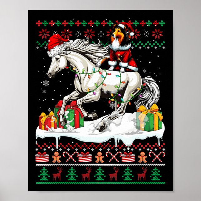 Affiche Père Noël Sheltie équitation Cheval de Noël Sweate (Devant)