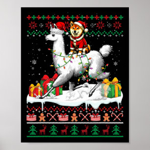 Affiche Père Noël Shiba Inu Riding Llama Sweater Lov