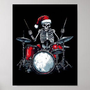 Affiche Père Noël Skeleton Jouer Drum Percussionist Drumme