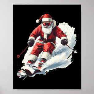Affiche Père Noël skiant Noël drôle skieur skieur de ski d