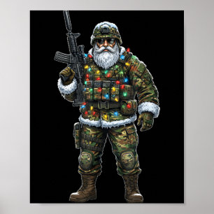 Affiche Père Noël soldat Camouflage Noël Militaire Chasseu