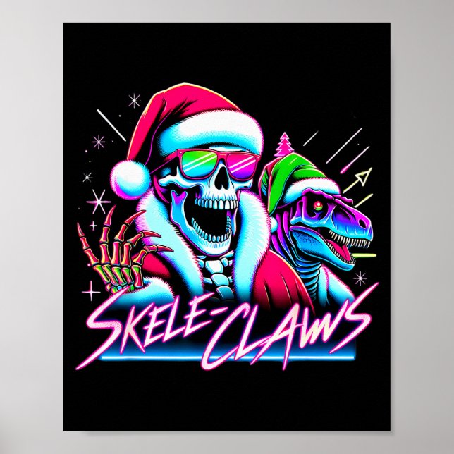 Affiche Père Noël squelette à cheval sur T Rex dinosaure N (Devant)