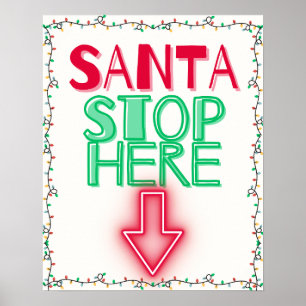 Affiche PÈRE NOËL STOP ICI Mur de Noël Décor Art