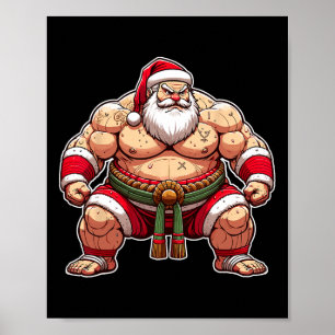 Affiche Père Noël Sumo Lutteur Japonais Japon Noël Cool
