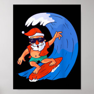 Affiche Père Noël surf Noël Cadeau de Noël X-mas