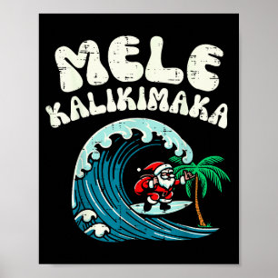 Affiche Père Noël Surf Noël Santa Mele Kalikimaka Xmas Hom