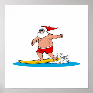 Affiche Père Noël surfant