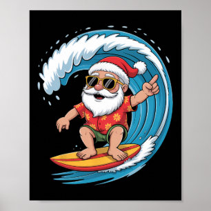 Affiche Père Noël surfant Noël en juillet Plage Été