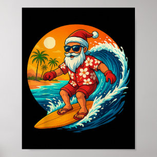 Affiche Père Noël surfant Trocal Noël Vacances Hawaïen Be