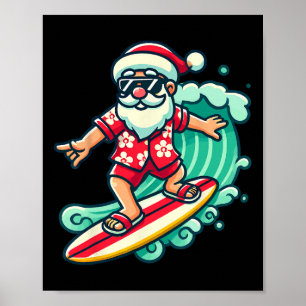 Affiche Père Noël surfant Vacances de Noël tropicales Noël