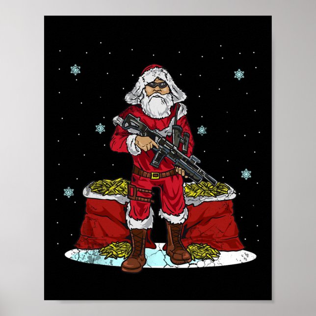 Affiche Père Noël tactique de Noël 2e amendement fusil R (Devant)