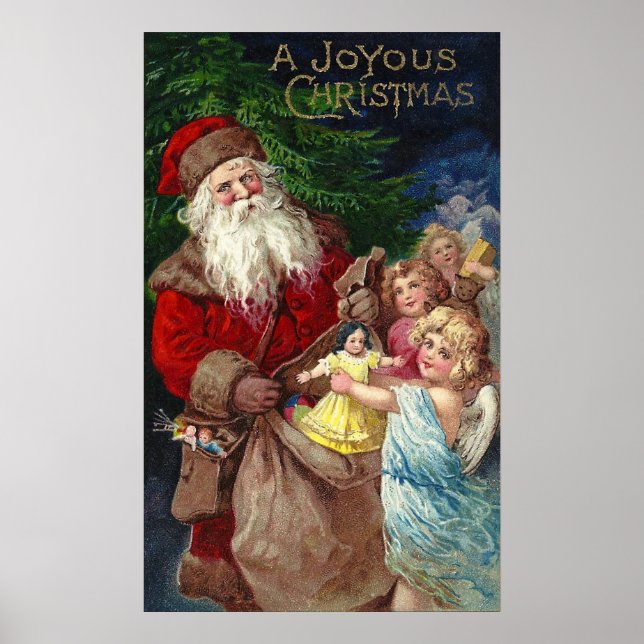 Affiche Père Noël vintage avec anges (Devant)