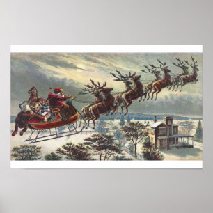 Affiche Père Noël vintage dans le vol en suspension