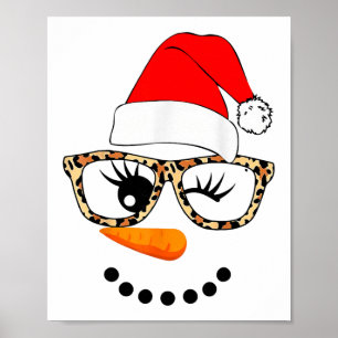 Affiche Père Noël visage de bonhomme de neige Gles léopard
