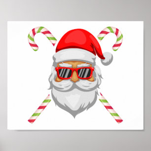 Affiche Père Noël visage lunettes de soleil canne douce