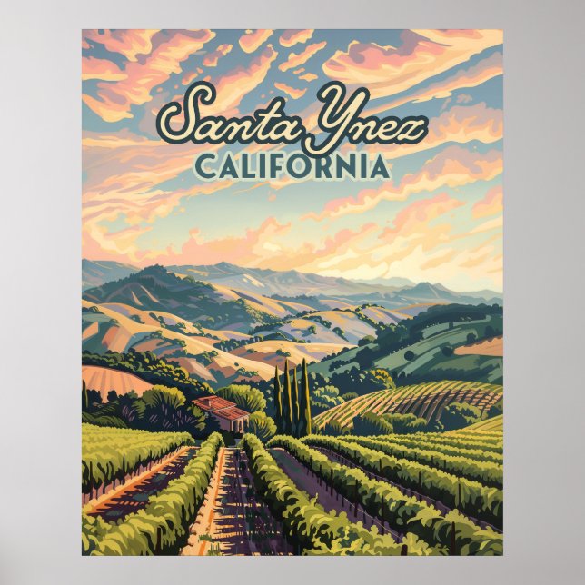 Affiche Père Noël Ynez California Vineyard Winery Retro (Devant)