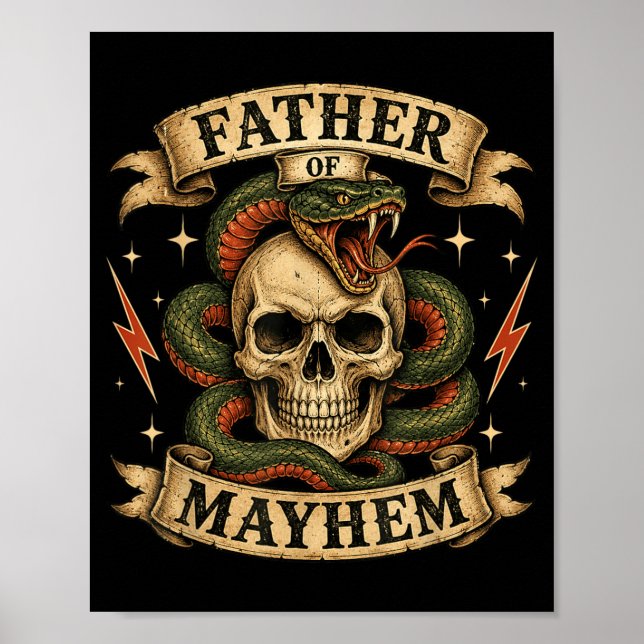 Affiche Père Rétro du Biker Papa Crâne Dur de Mayhem (Devant)