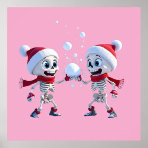 Affiche Pères Noël squelettes drôles ayant une bataille de