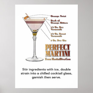 Affiche Perfect Martini Cocktail Recette Art "18 x 24"