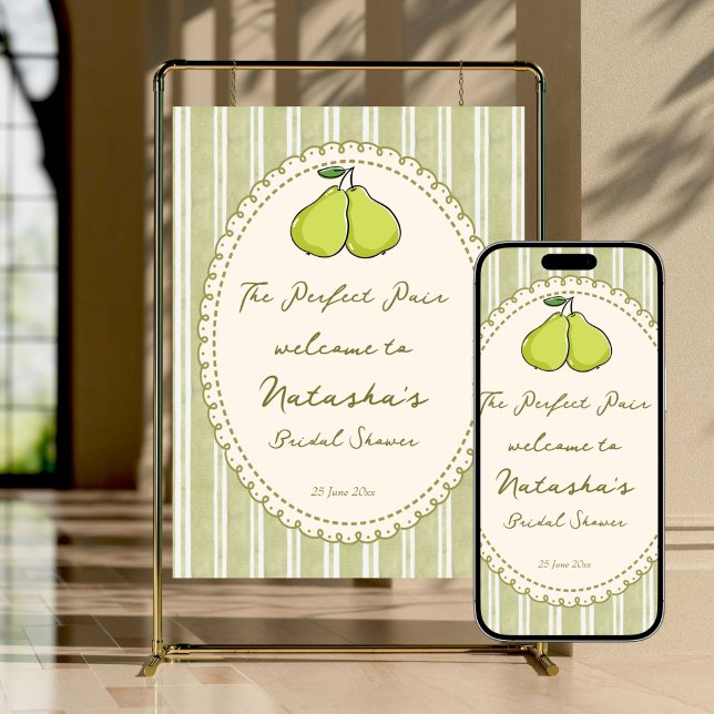 Affiche Perfect pair pear bridal shower welcome sign (Perfect pair pear bridal shower  personalized welcome sign poster template instant download)