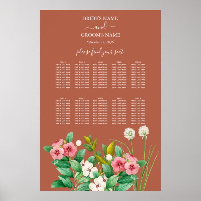 Affiche Periwinkle Orange Terracotta Wedding Seating Chart (Devant)
