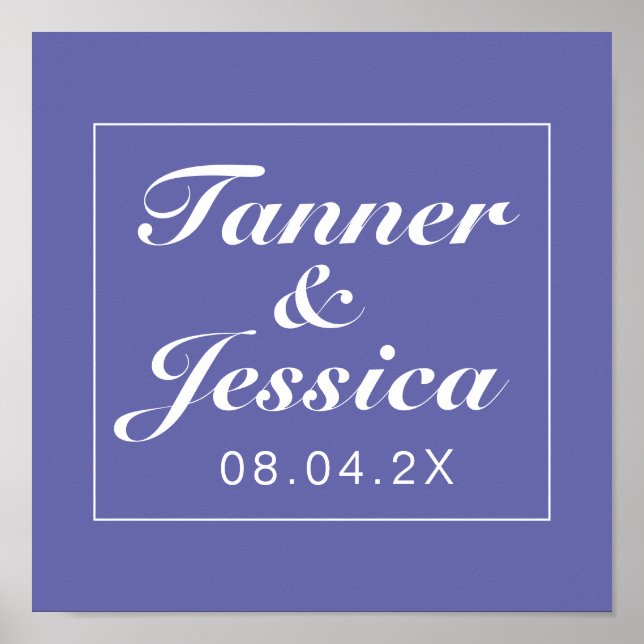 Affiche Periwinkle & White Minimalist Wedding Sign Print (Devant)