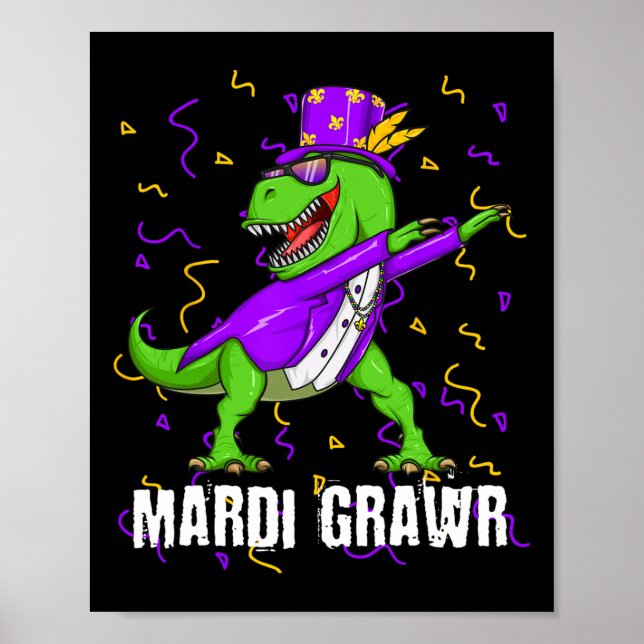 Affiche Perle Mardi Gras Dabbing T Rex Dinosaur Mardi Graw (Devant)