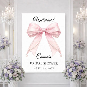 Affiche Perles à ruban rose Bienvenue à la baby shower de 
