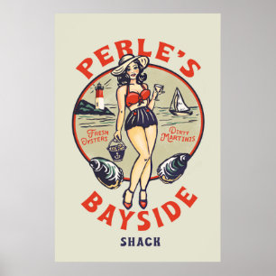 Affiche "Perle's Bayside Oyster Shack" mignonne, Retro Sea