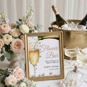 Affiche Perles et Prosecco Barre de fleurs de douche nupti