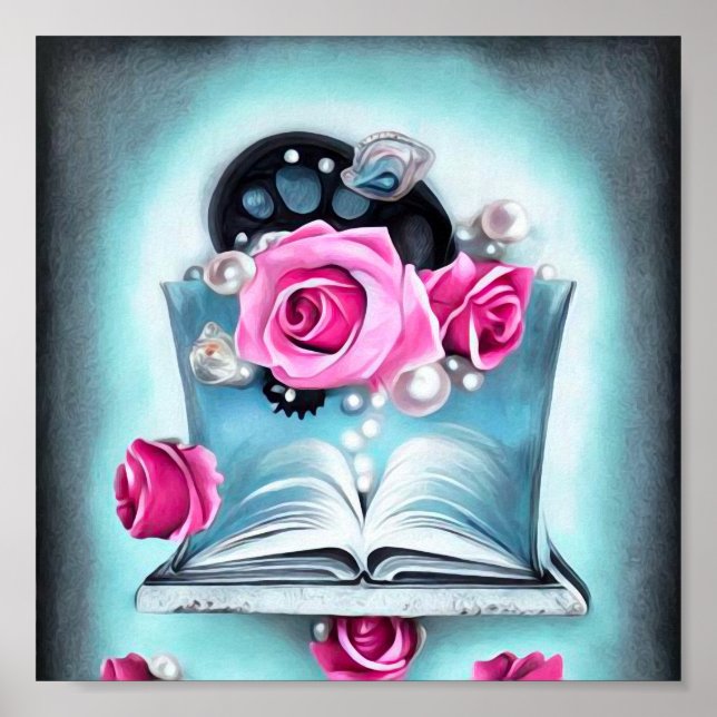 Affiche Perles et Roses de livres ouverts (Devant)