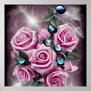 Affiche Perles noires et roses roses roses
