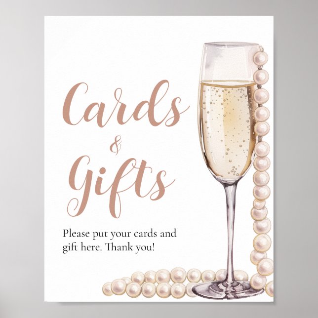 Affiche Perles roses et Prosecco Cartes et cadeaux Champag (Devant)
