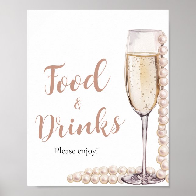 Affiche Perles roses et Prosecco Champagne Aliments et Boi (Devant)