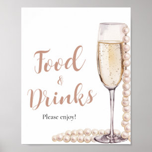Affiche Perles roses et prosecco Champagne Nourriture et B