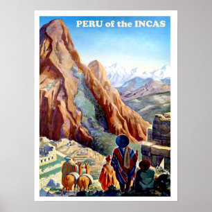 Affiche Pérou des Incas, montagnes, voyage vintage