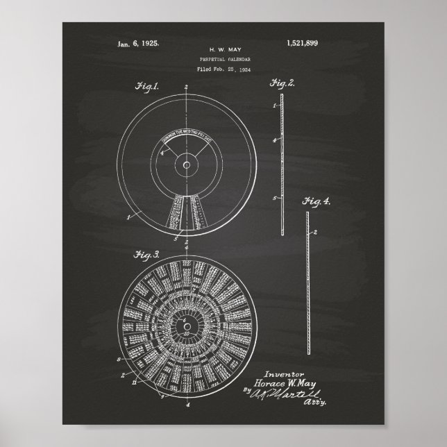 Affiche Perpetual Calendar 1925 Patent Art Chalkboard (Devant)