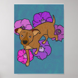 Affiche Perro amigable con fondo botánico