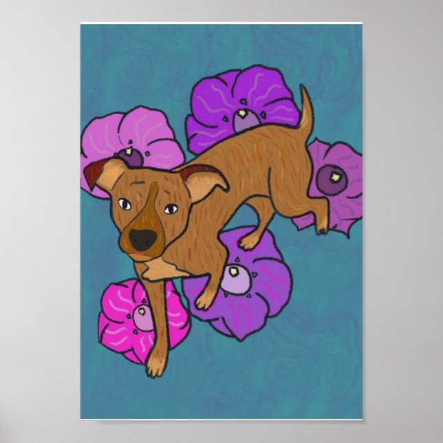 Affiche Perro amigable con fondo botánico (Devant)