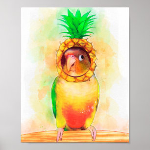 Affiche Perroquet à ananas avec casquette à ananas